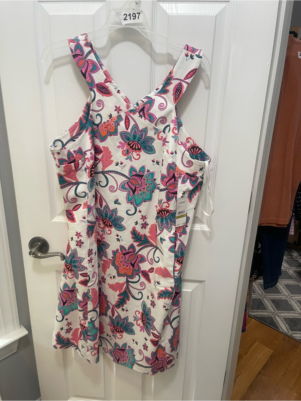 Nine West White Floral Mini Dress with Pink and Teal Print